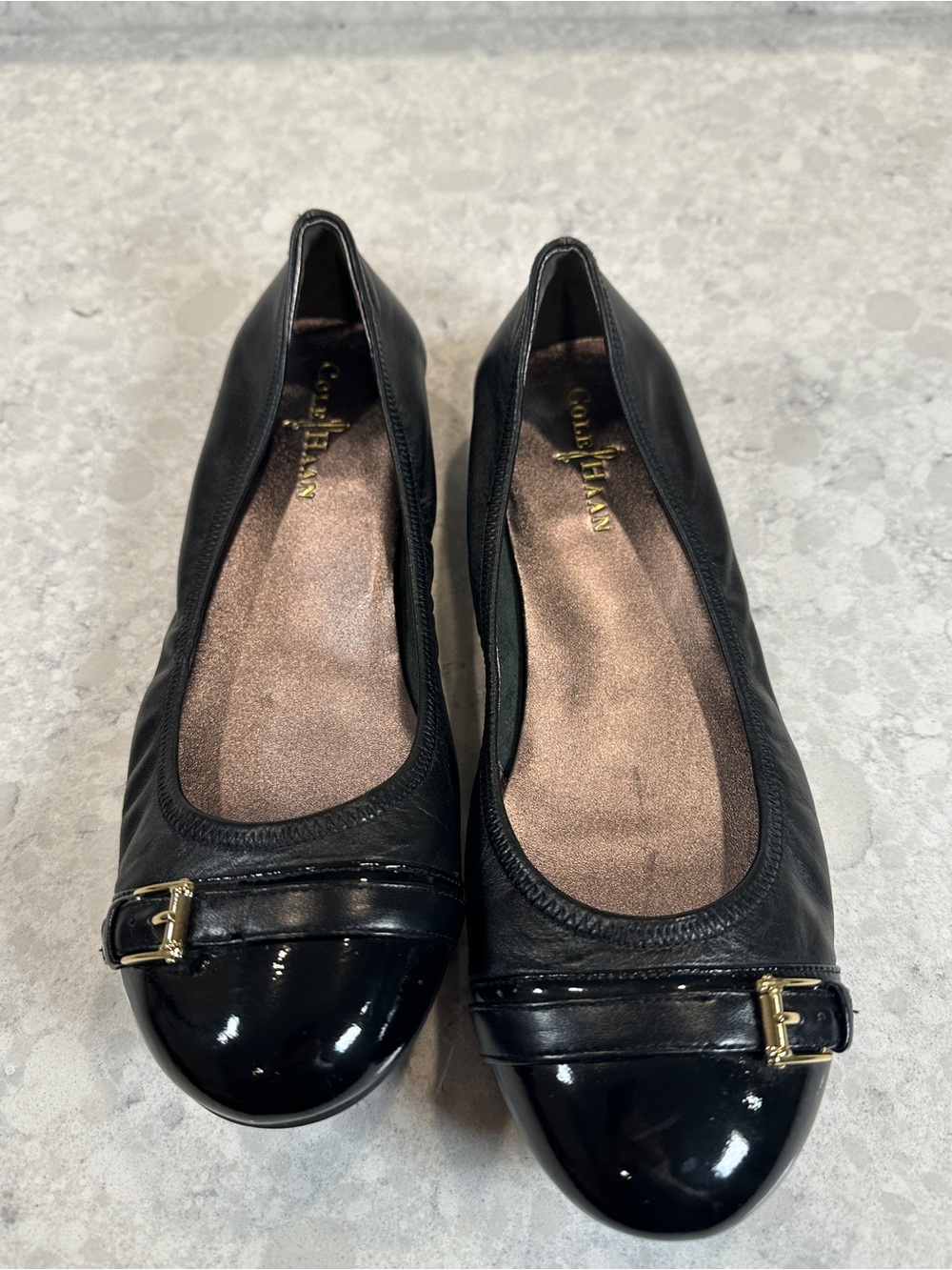 Cole Haan Black Leather Slip-On Ballet Flats - Picture 3 of 4